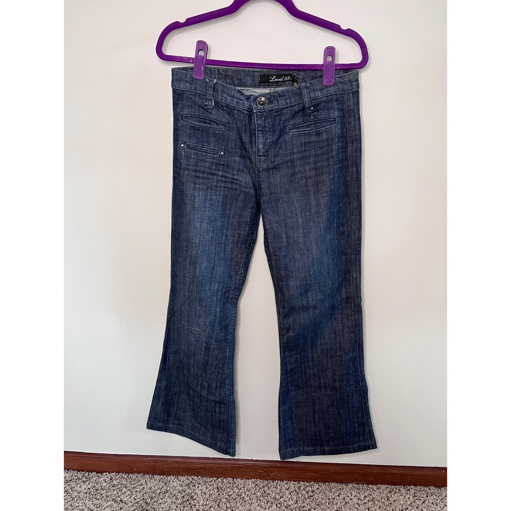 Level 99 Women Dark Wash Flare Leg Trouser Jeans Size 29 Stretch Denim